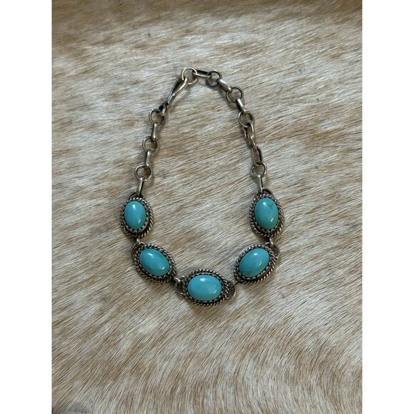 Native American SW Sterling Silver Multi-stone Blue Kingman Turquoise Bracelet - Picture 7 of 11